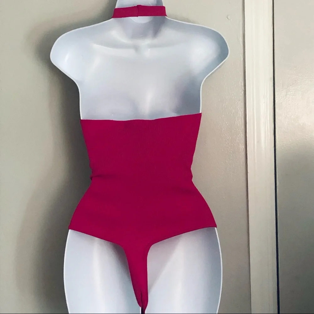 Pink Wrap Front Halter Bodysuit - Picture 3 of 4